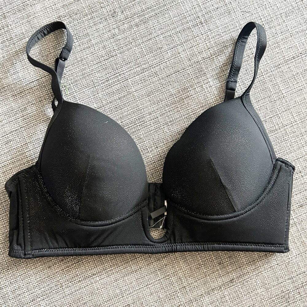 Tezenis Black Padded Underwire Bra Adjustable Straps Plunge Size 36B